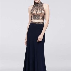 Xscape 2-Piece Beaded Navy Prom Dress Size 2